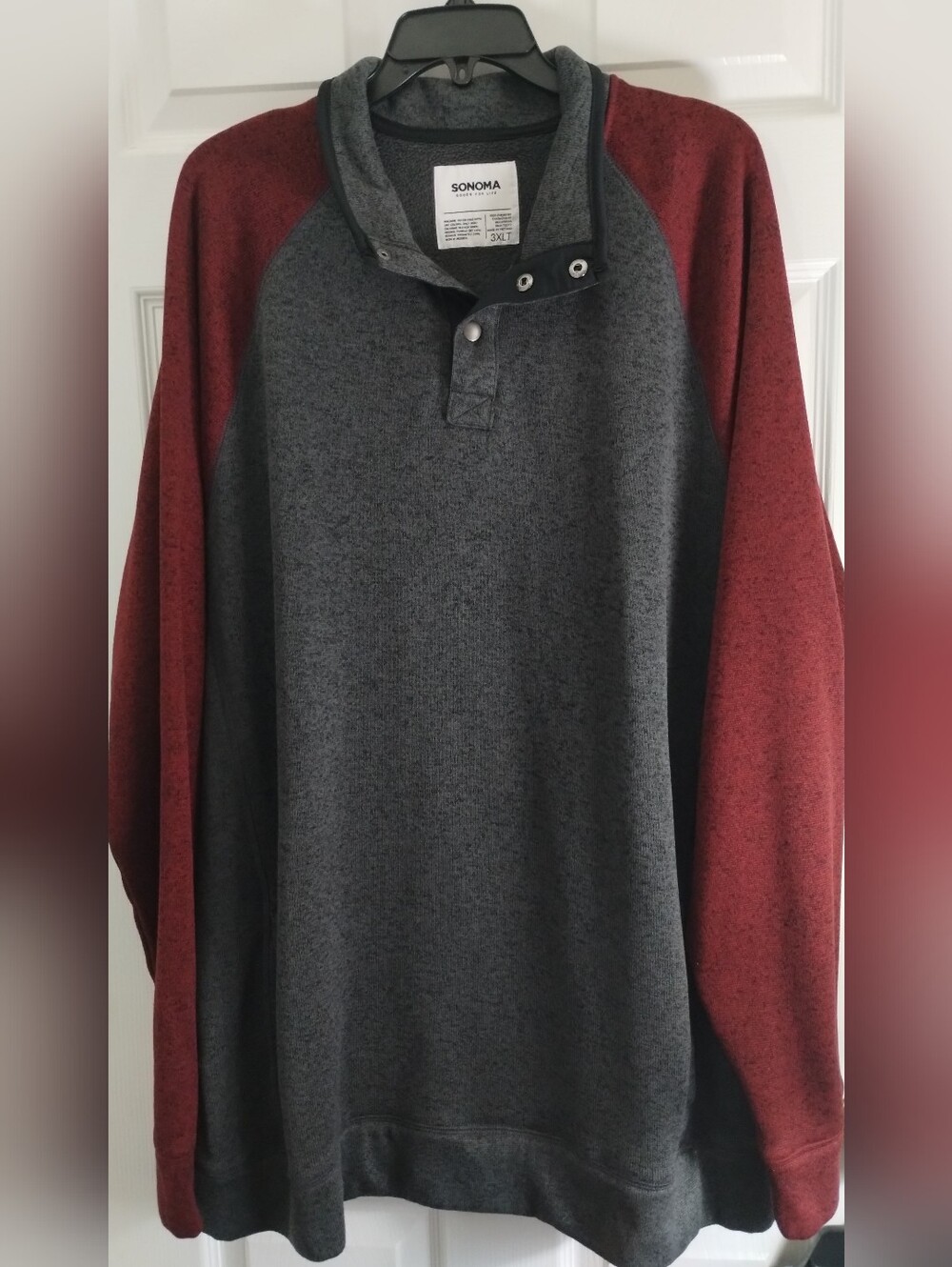 Big Men's Sonoma Mockneck Pullover Sweater Burgundy/Gray Colorblock